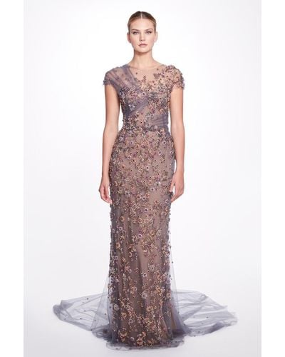 Marchesa Multicolored Crystal Embroidered Gown