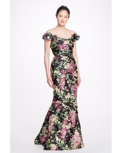 Marchesa Off Shoulder Floral Gown - Multicolor