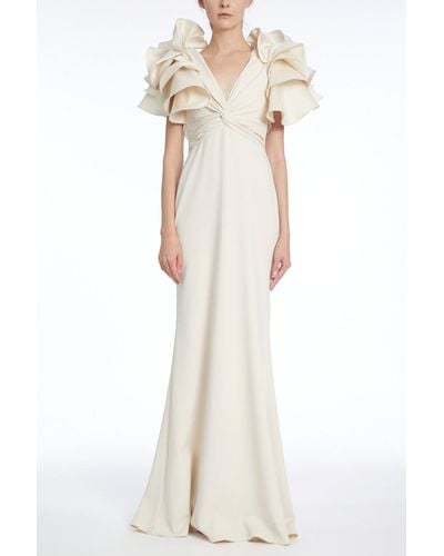 Badgley Mischka Ruffle Sleeve Gown - White