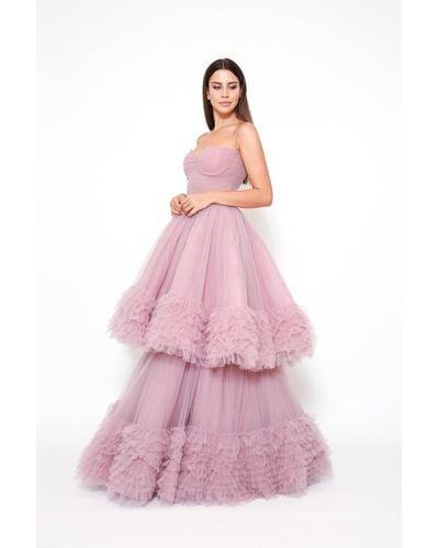 ZEENA ZAKI Sleeveless Tiered Tulle Gown - Pink