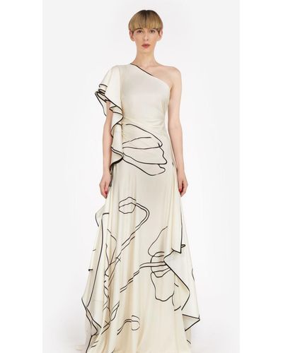Costarellos Priela Printed One-shoulder Silk-satin Gown - Multicolor