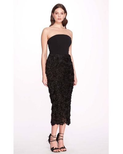 Marchesa Strapless Textured Midi Dress - Black