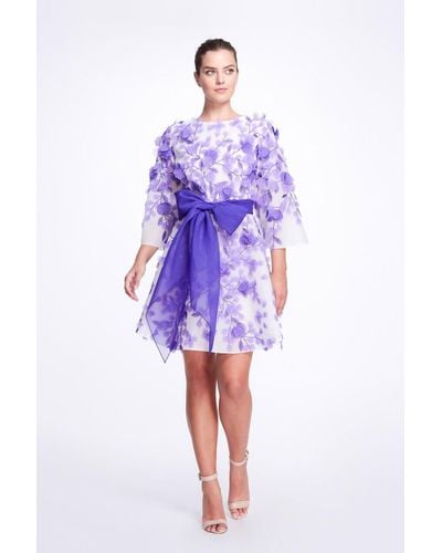 Marchesa Organza Applique Cocktail Dress - Purple
