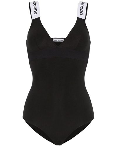 Rabanne Classic Logo Strap Swimsuit Black And White