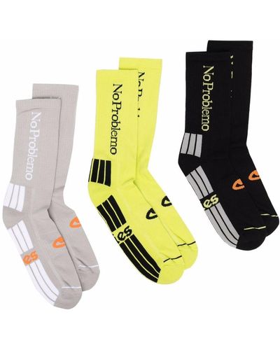 Aries Multicolour Three-pack Embroidered Socks - Yellow