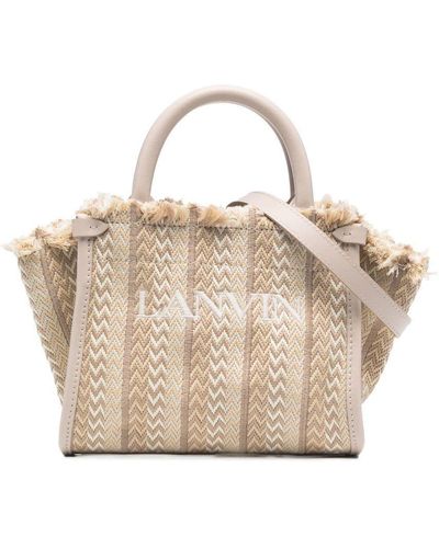 Lanvin Logo Embroidered Woven Tote - Natural