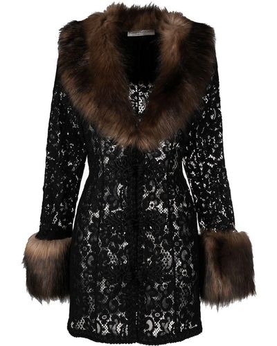 Alessandra Rich Black Lace-design Coat