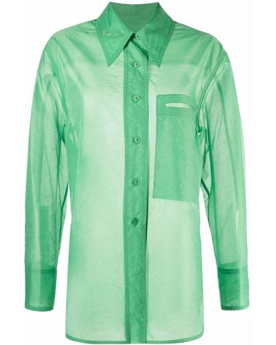 Low Classic Semi-sheer Button-up Shirt - Green