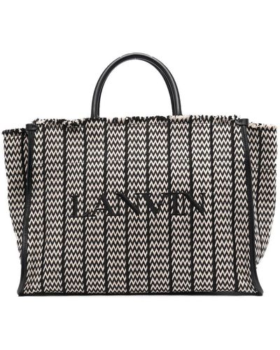 Lanvin Black And White Logo-embroidered Hand Bag