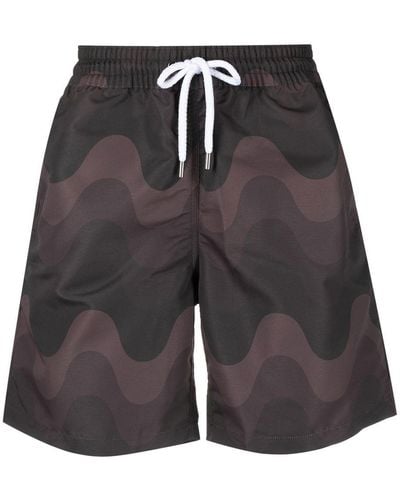 Frescobol Carioca Brown Abstract-print Swim Shorts - Black