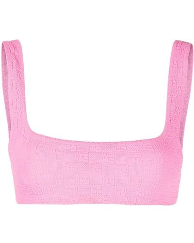 Alexander Wang Logo-knit Square-neck Bikini Top - Pink