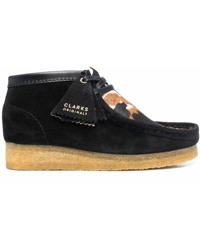 Clarks Wallabee Cow-print Suede Shoes - Black