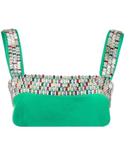 Amen Beaded Cropped Top - Green