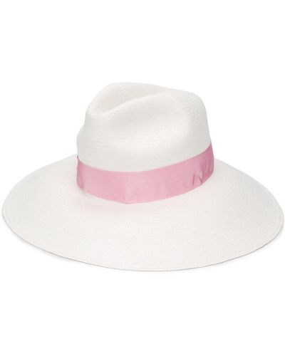 Borsalino White And Pink Claudette Bow-detail Straw Hat