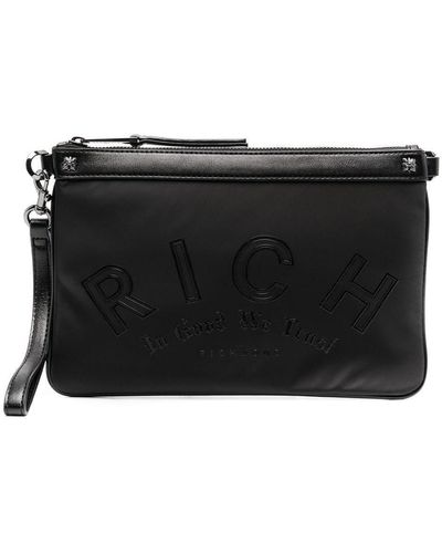 John Richmond Logo-embroidered Clutch Bag - Black