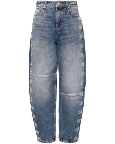 Ganni | Jeans affusolati a vita alta con logo | female | BLU | 27