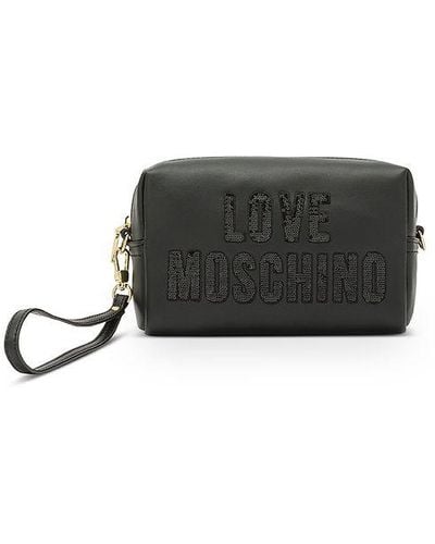 Love Moschino | Beauty case in pelle sintetica con logo con brillantini | female | NERO | UNI - Bianco
