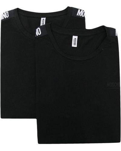 Moschino | Due t-shirt in cotone con striscia con logo | male | NERO | XL