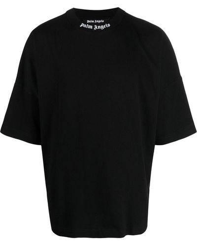 Palm Angels T-Shirt Oversize Nera Con Logo Bianco - Nero