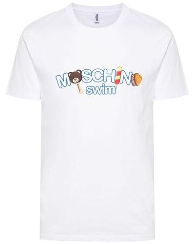Moschino | T-shirt in cotone con stampa logo e teddy bear | male | BIANCO | S