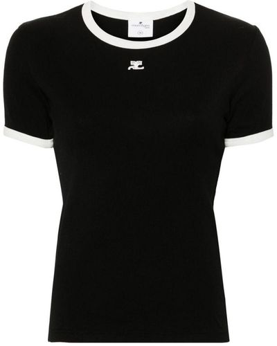 Courreges | T-shirt in cotone con logo stampato | female | NERO | XS