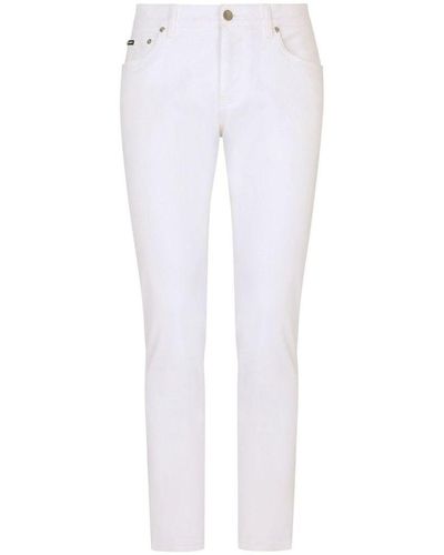 Dolce & Gabbana Jeans Slim Con Placca Logo - Bianco