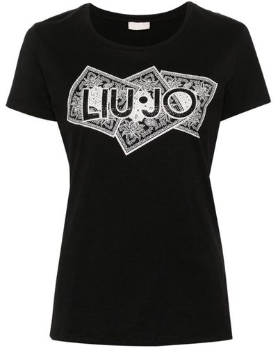 Liu Jo | T-shirt in cotone con logo e stampa con strass | female | NERO | M