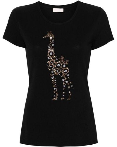 Liu Jo | T-shirt in cotone stretch con stampa giraffa con strass | female | NERO | L