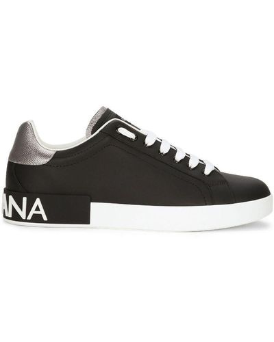 Dolce & Gabbana Sneakers in pelle portofino con inserto a contrasto - Nero