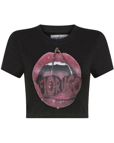 Fiorucci | T-shirt in cotone stretch con stampa con bocca e ciliegie | female | NERO | S