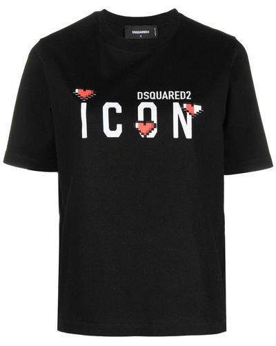 DSquared² T-shirt nera Icon con stampa cuori e logo - Nero