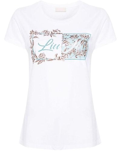 Liu Jo | T-shirt in cotone con stampa floreale e logo | female | BIANCO | XL