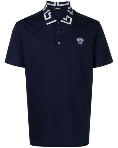 Versace Polo Con Colletto Greca - Blu