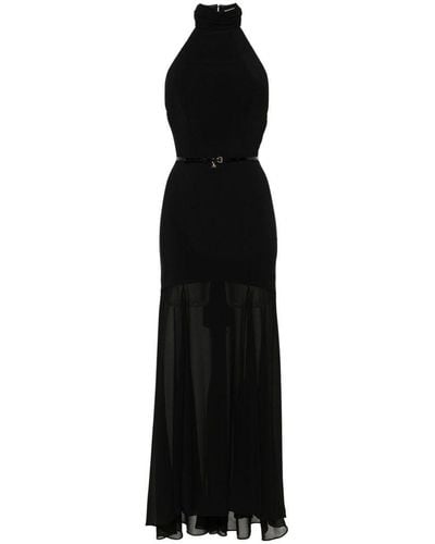 Elisabetta Franchi Long Semi-Sheer Dress With Open Back - Black