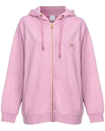 Pinko Love Birds-embroidered zip-up hoodie - Rosa