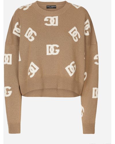 Dolce & Gabbana Kurzer Wollpullover mit DG-Intarsienmotiv - Mettallic