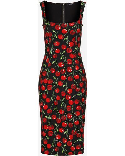Dolce & Gabbana Cherry-print jersey midi dress - Rosso