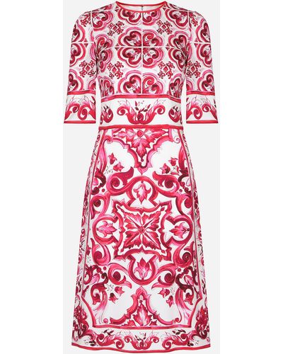 Dolce & Gabbana Majolica-print charmeuse midi dress - Rosso
