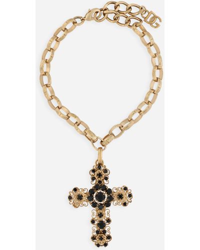 Dolce & Gabbana Halskette mit filigran gearbeitetem Kreuz - Weiß