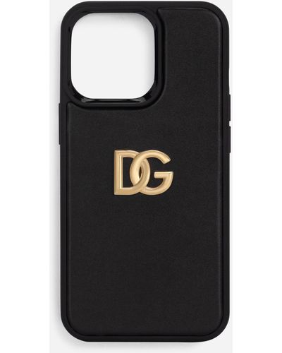 Dolce & Gabbana Cover iphone 13 pro in pelle di vitello e logo DG - Nero