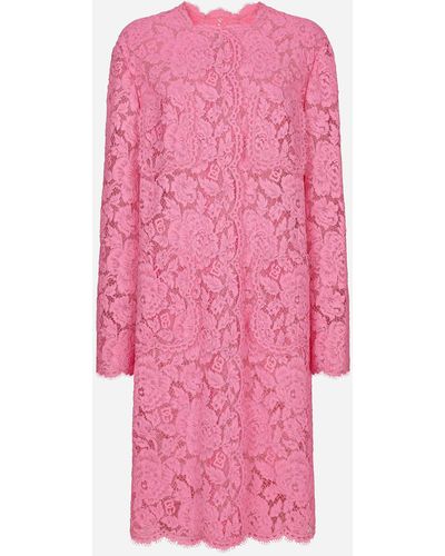 Dolce & Gabbana Dust Coat In Floral Cordonnet Lace - Pink