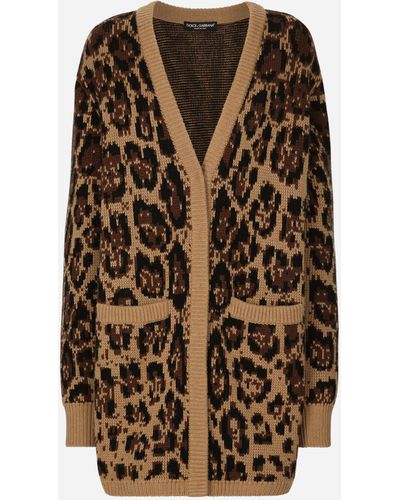 Dolce & Gabbana Leopard Print Cashmere Cardigan - Brown