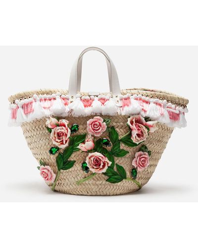 Dolce & Gabbana Straw Kendra Coffa Bag With Embroidery - Mehrfarbig
