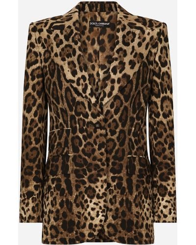 Dolce & Gabbana Giacca Turlington in lana stampa leopardo - Marrone