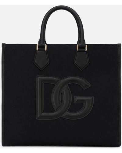 Dolce & Gabbana Canvas shopper with calfskin nappa details - Schwarz