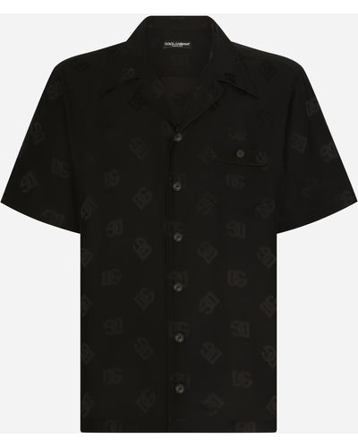 Dolce & Gabbana Hawaiihemd Aus Seidenjacquard Dg Monogram - Schwarz