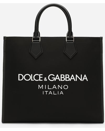 Dolce & Gabbana Bolso shopper grande de nailon con logotipo engomado - Negro