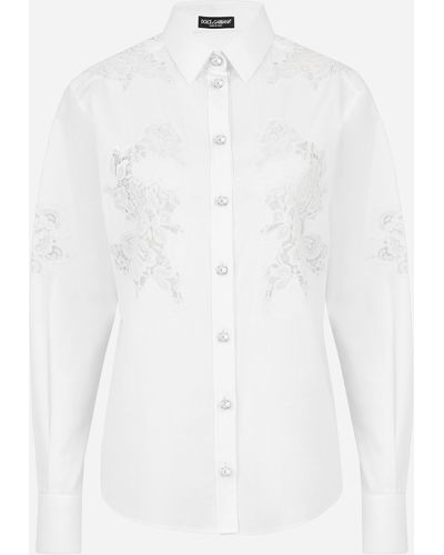 Dolce & Gabbana Camicia in popeline con intagli in pizzo - Bianco