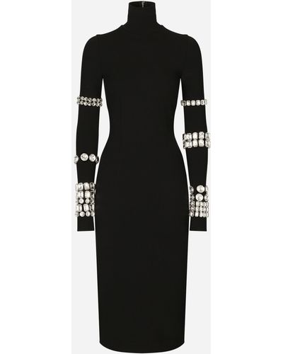Dolce & Gabbana Vestido longuette de punto milano con strass - Negro