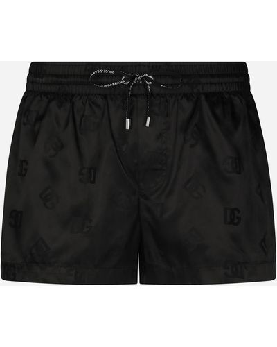 Dolce & Gabbana Short Swim Trunks With Jacquard Dg Monogram - Black
